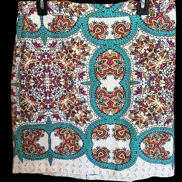 Lucy & Laurel Boho Linen Blend Flat Front Skirt with zipper back size 10 - Picture 2 of 10